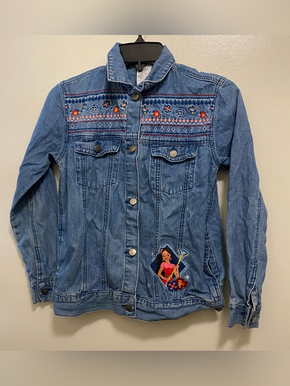 Disney Girls Size 9 10 Blue Denim Jacket Elena Of Avalor Embroidered  Dark Wash